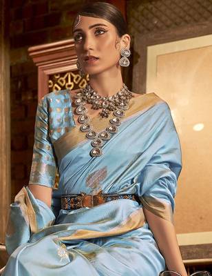 Green satin embroidered ready to wear saree 2