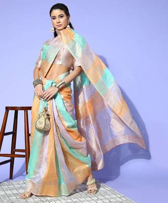 peach ethnic motifs saree with woven design border 1