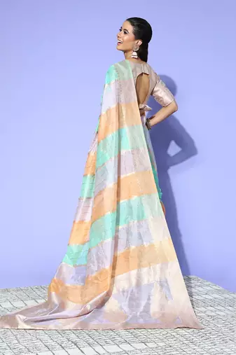 peach ethnic motifs saree with woven design border