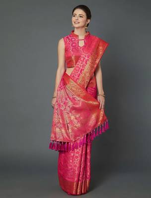 pink pink woven design banarasi saree 1