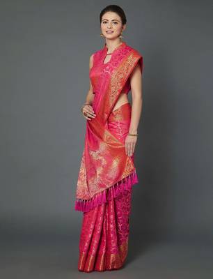 pink pink woven design banarasi saree 3