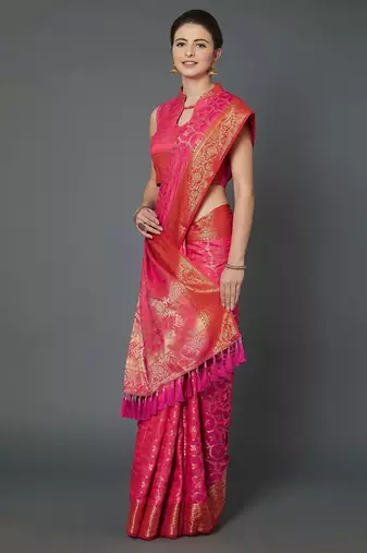 pink pink woven design banarasi saree