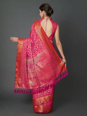 pink pink woven design banarasi saree 4
