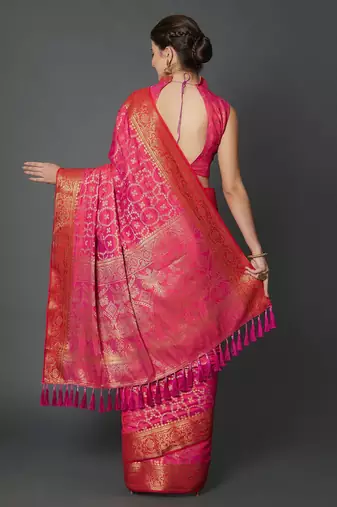 pink pink woven design banarasi saree