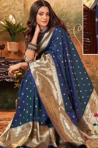 Purple ethnic motifs woven design banarasi saree