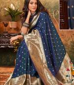 Purple ethnic motifs woven design banarasi saree