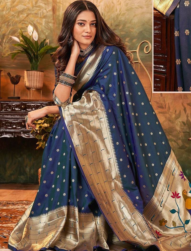Purple ethnic motifs woven design banarasi saree