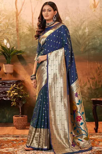 Purple ethnic motifs woven design banarasi saree