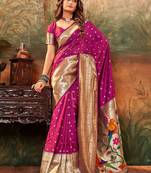 magenta magenta ethnic motifs woven design zari paithani jacquard saree