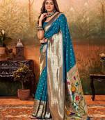blue ethnic motif woven design paithani zari saree