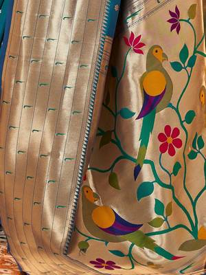 blue ethnic motif woven design paithani zari saree 3