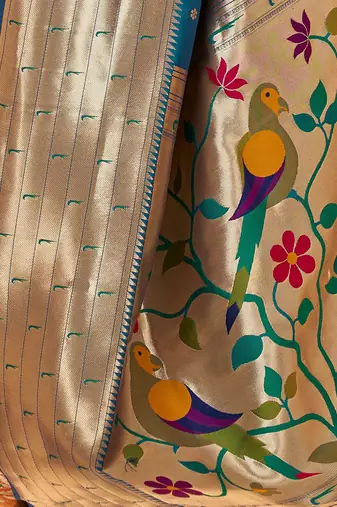blue ethnic motif woven design paithani zari saree
