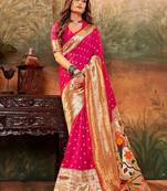 pink pink ethnic motifs woven design zari jacquard paithani saree