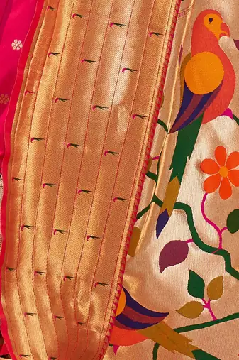 pink pink ethnic motifs woven design zari jacquard paithani saree
