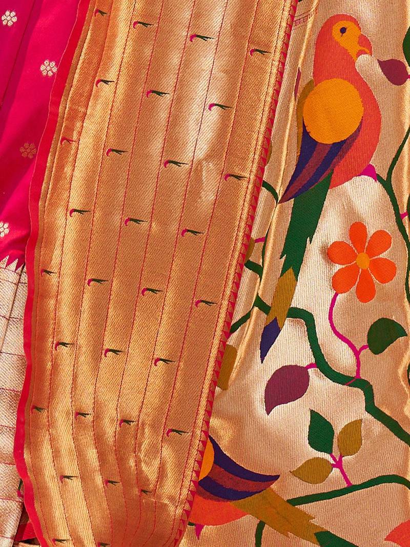 pink pink ethnic motifs woven design zari jacquard paithani saree