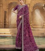 purple purple & gold-toned embroidered pure georgette bandhani saree