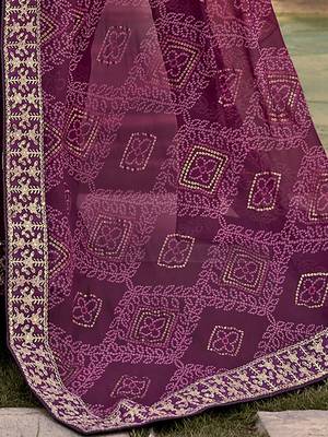 purple purple & gold-toned embroidered pure georgette bandhani saree 4