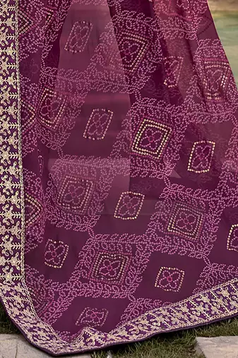purple purple & gold-toned embroidered pure georgette bandhani saree