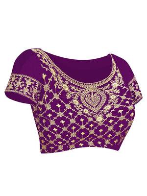 purple purple & gold-toned embroidered pure georgette bandhani saree 5