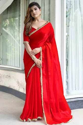 Pink floral printed zari detail saree