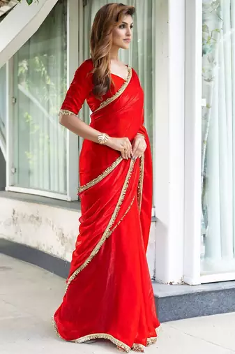 Pink floral printed zari detail saree