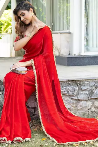 Pink floral printed zari detail saree