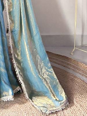 blue sequinned border tissue saree with unstitched blouse piece 5