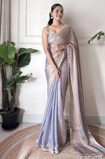lavender sequinned tissue saree