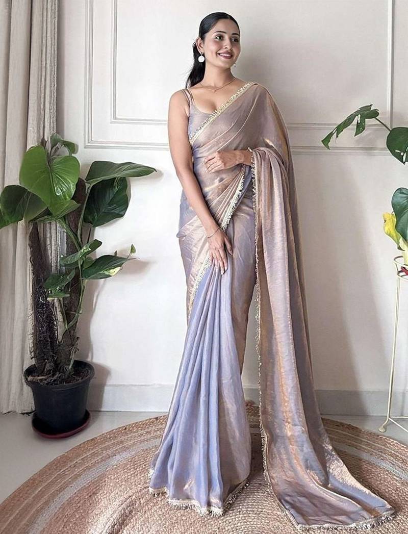 lavender sequinned tissue saree