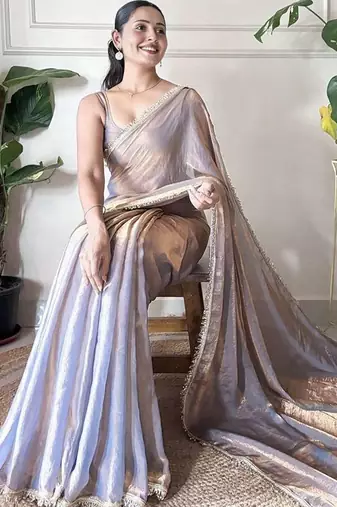 lavender sequinned tissue saree