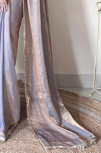 lavender sequinned tissue saree