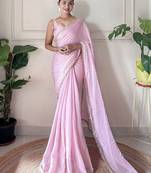 pink women sequined tissue saree with unstitched blouse piece
