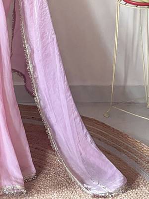 pink women sequined tissue saree with unstitched blouse piece 5
