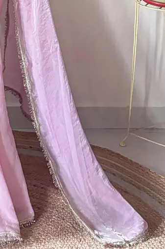 pink women sequined tissue saree with unstitched blouse piece