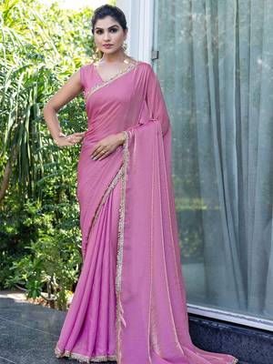 purple embellished saree with unstitched blouse 1