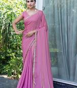purple embellished saree with unstitched blouse