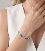 925 Sterling Silver Elegant Adjustable  Blue Crystal Heart Bracelet for Women