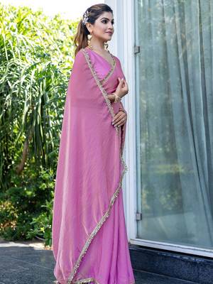 purple embellished saree with unstitched blouse 2