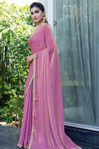 purple embellished saree with unstitched blouse