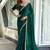 green embroidered satin saree with unstitched blouse piece