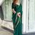 green embroidered satin saree with unstitched blouse piece