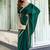 green embroidered satin saree with unstitched blouse piece