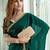 green embroidered satin saree with unstitched blouse piece