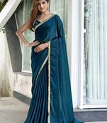 Blue blue & green printed poly georgette bandhani saree