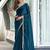 Blue blue & green printed poly georgette bandhani saree