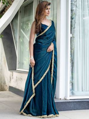 Blue blue & green printed poly georgette bandhani saree 2