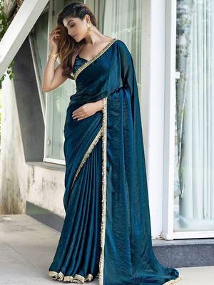 Blue blue & green printed poly georgette bandhani saree 3