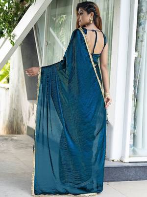 Blue blue & green printed poly georgette bandhani saree 4