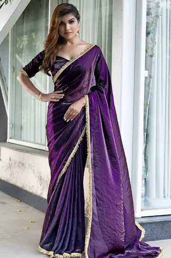 pink women embellished satin saree with unstitched blouse