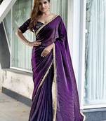 pink women embellished satin saree with unstitched blouse